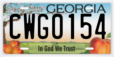 GA license plate CWG0154