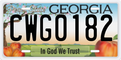 GA license plate CWG0182