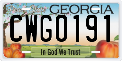 GA license plate CWG0191