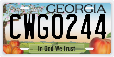 GA license plate CWG0244