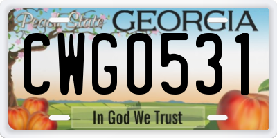 GA license plate CWG0531