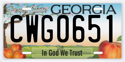 GA license plate CWG0651