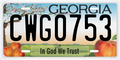 GA license plate CWG0753