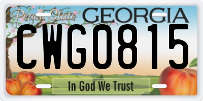 GA license plate CWG0815