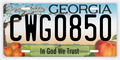GA license plate CWG0850