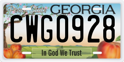 GA license plate CWG0928