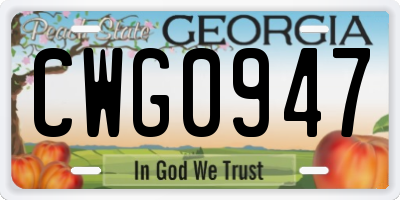 GA license plate CWG0947