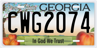 GA license plate CWG2074