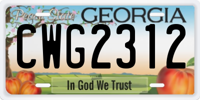 GA license plate CWG2312