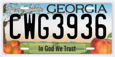 GA license plate CWG3936