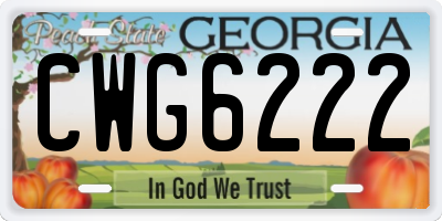GA license plate CWG6222