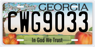 GA license plate CWG9033