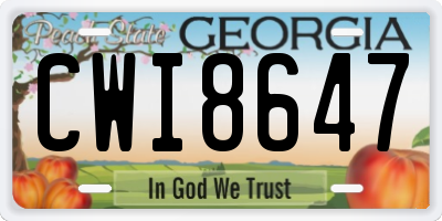 GA license plate CWI8647