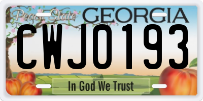 GA license plate CWJ0193