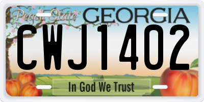 GA license plate CWJ1402