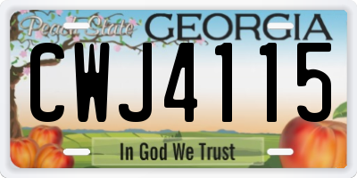 GA license plate CWJ4115