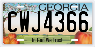 GA license plate CWJ4366