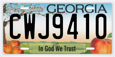 GA license plate CWJ9410