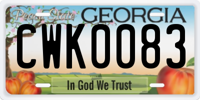 GA license plate CWK0083