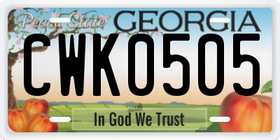 GA license plate CWK0505