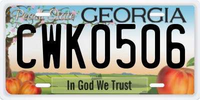 GA license plate CWK0506