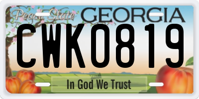 GA license plate CWK0819