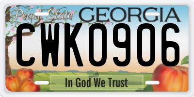 GA license plate CWK0906