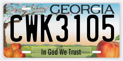 GA license plate CWK3105