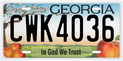 GA license plate CWK4036