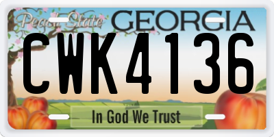 GA license plate CWK4136