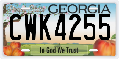 GA license plate CWK4255