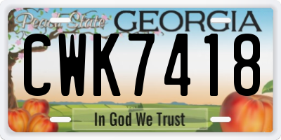 GA license plate CWK7418