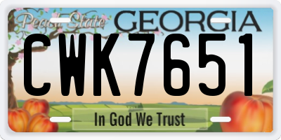 GA license plate CWK7651