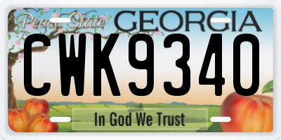 GA license plate CWK9340