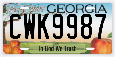 GA license plate CWK9987