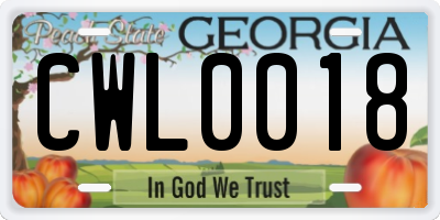 GA license plate CWL0018