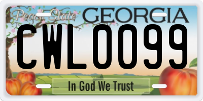 GA license plate CWL0099