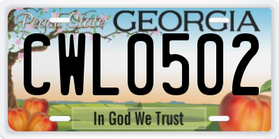 GA license plate CWL0502