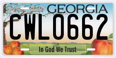 GA license plate CWL0662