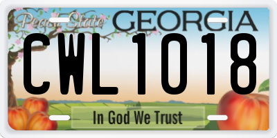 GA license plate CWL1018