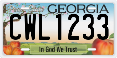 GA license plate CWL1233