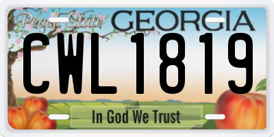 GA license plate CWL1819