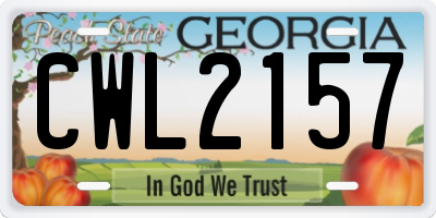 GA license plate CWL2157