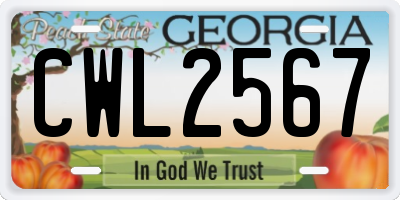 GA license plate CWL2567