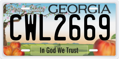 GA license plate CWL2669