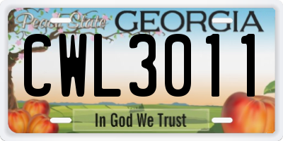 GA license plate CWL3011