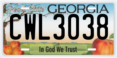 GA license plate CWL3038