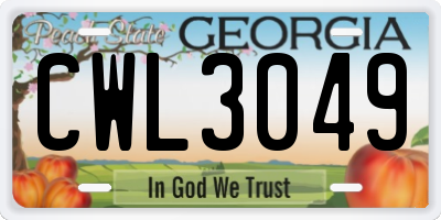 GA license plate CWL3049