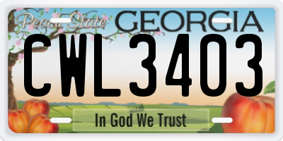 GA license plate CWL3403