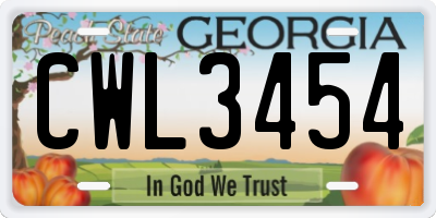 GA license plate CWL3454